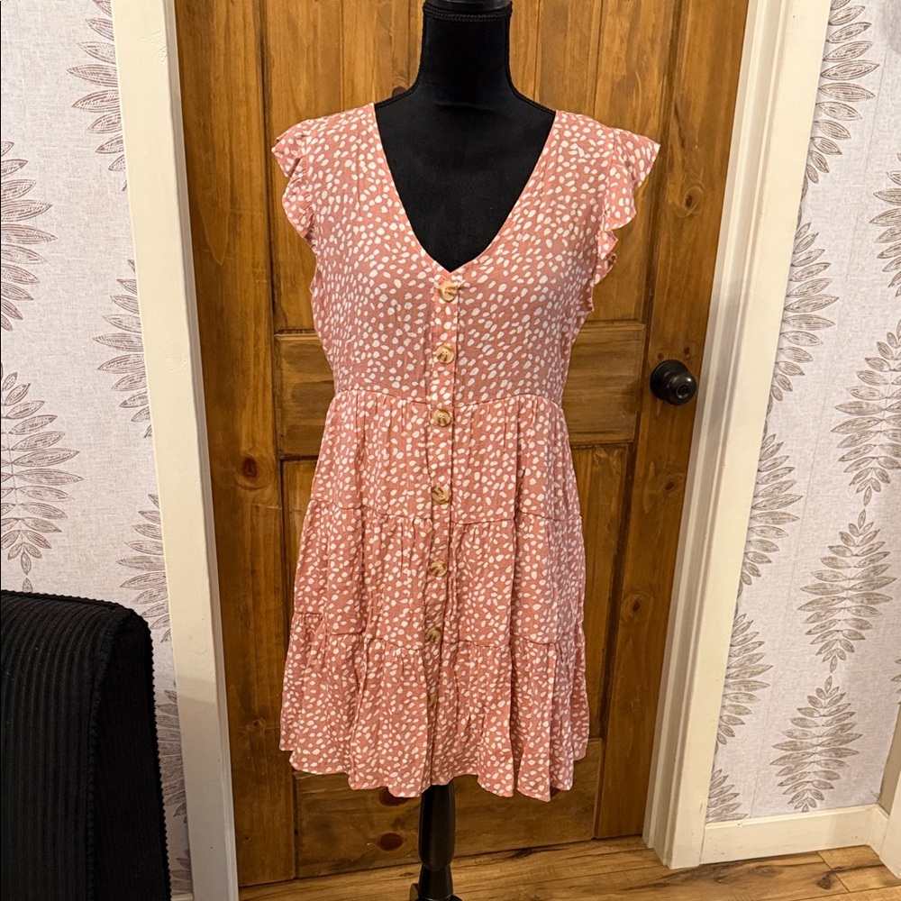 Women’s Pink Dot Tiered Button-Front Dress